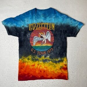 Led Zeppelin US Tour 1975 Tie Dye Graphic T-Shirt Mens Medium Swan Song Rock Tee